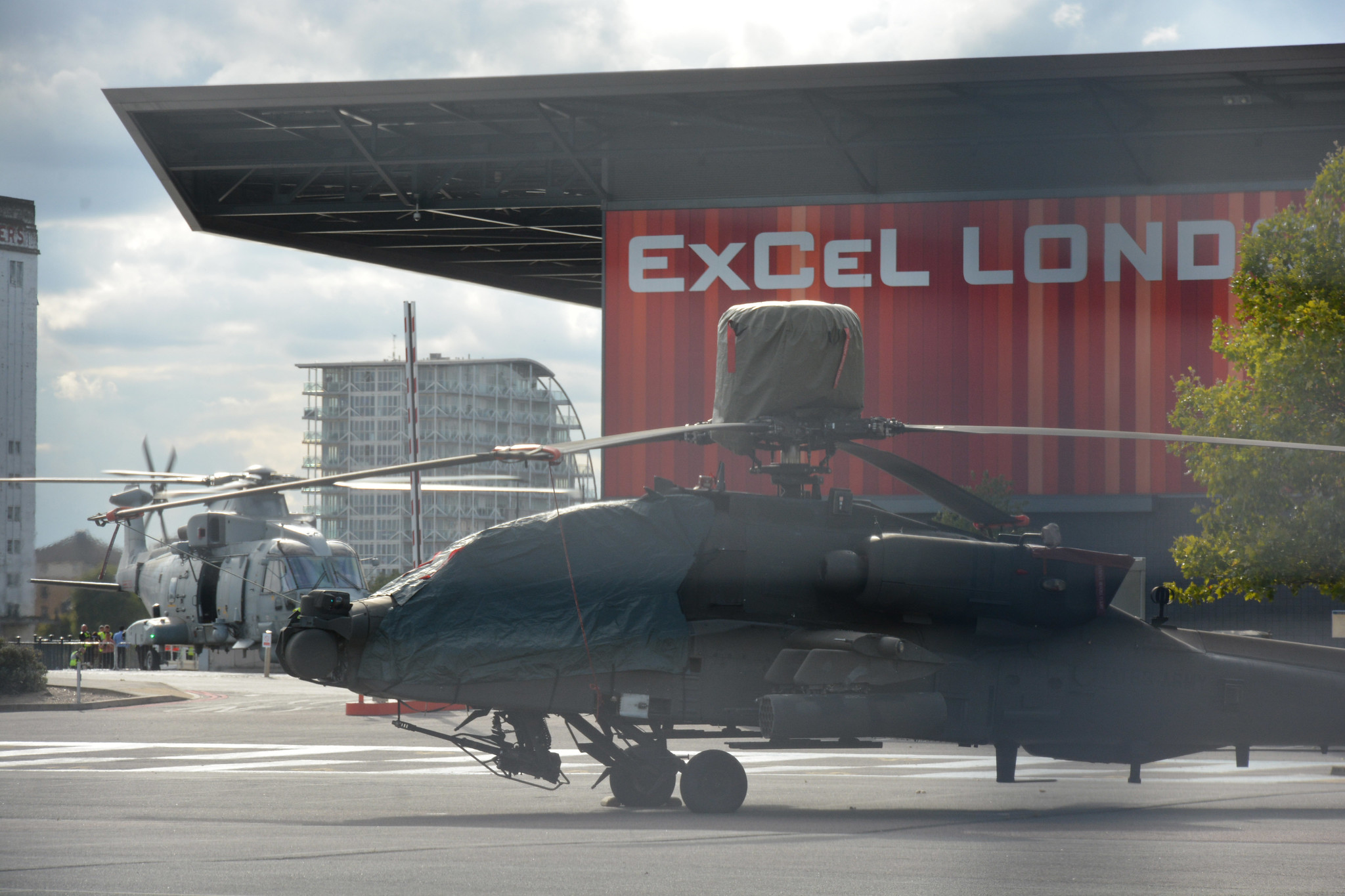 Cobra helicopter or similar, covered up outside Excel London
